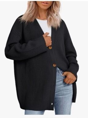 LILLUSORY Oversized black ribbed sweater cardigan